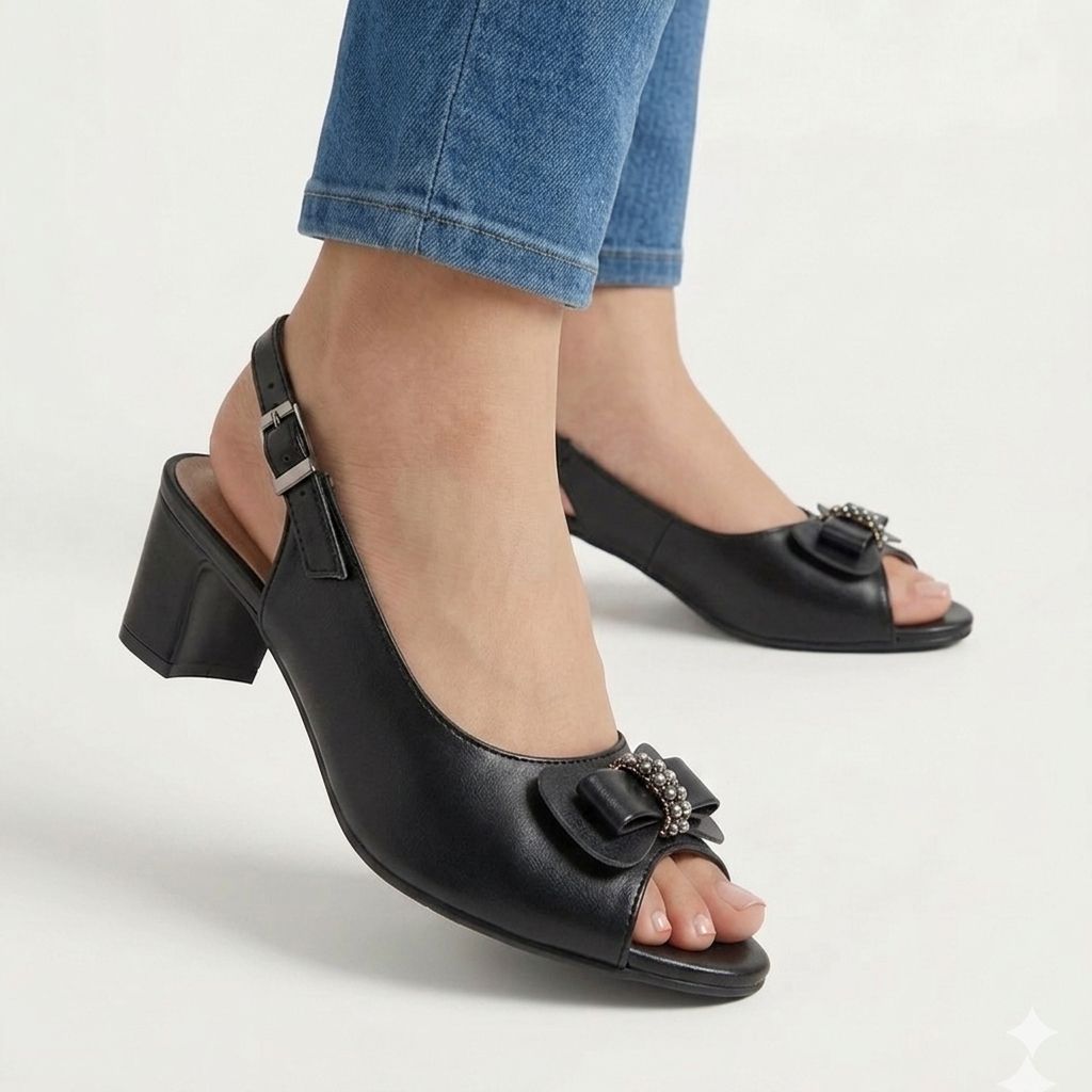 American Womens Bow Heel Layered Cowhide Thick Heel Women's Sandal Square Toe Leather Sandals Bow Shallow Heel