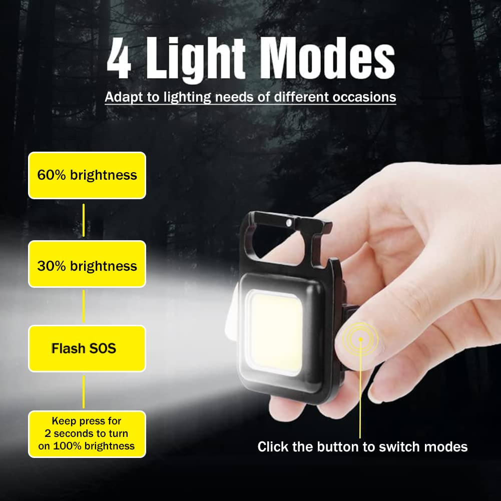 COB Small Flashlight, Keychain Work Light, USB Rechargeable, Mini LED Handheld t, 3 Light Modes Portable Pocket Light for Gift, Camping Emergency Fishing, Aluminum. (No Color Choice)