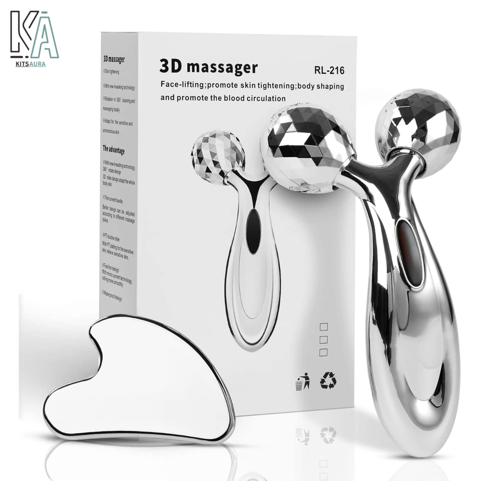 3D Face Roller & Stainless Steel Gua Sha Massage Tool Set – Facial Lifting & Firming Roller for Face, Neck, Eyes & Body – Anti-Wrinkle, Puffiness Remover, Skin Tightening, Lymphatic Drainage & Muscle Relaxation Beauty Massager