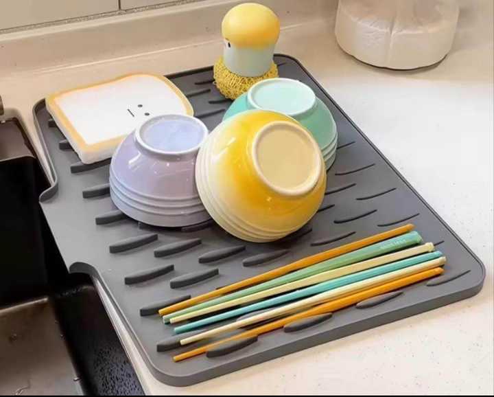 Silicone Dish Drying Mat 25x32cm | Kitchen Countertop Dish Drainer Mat | Heat Resistant Silicone Drying Pad | Random Colors