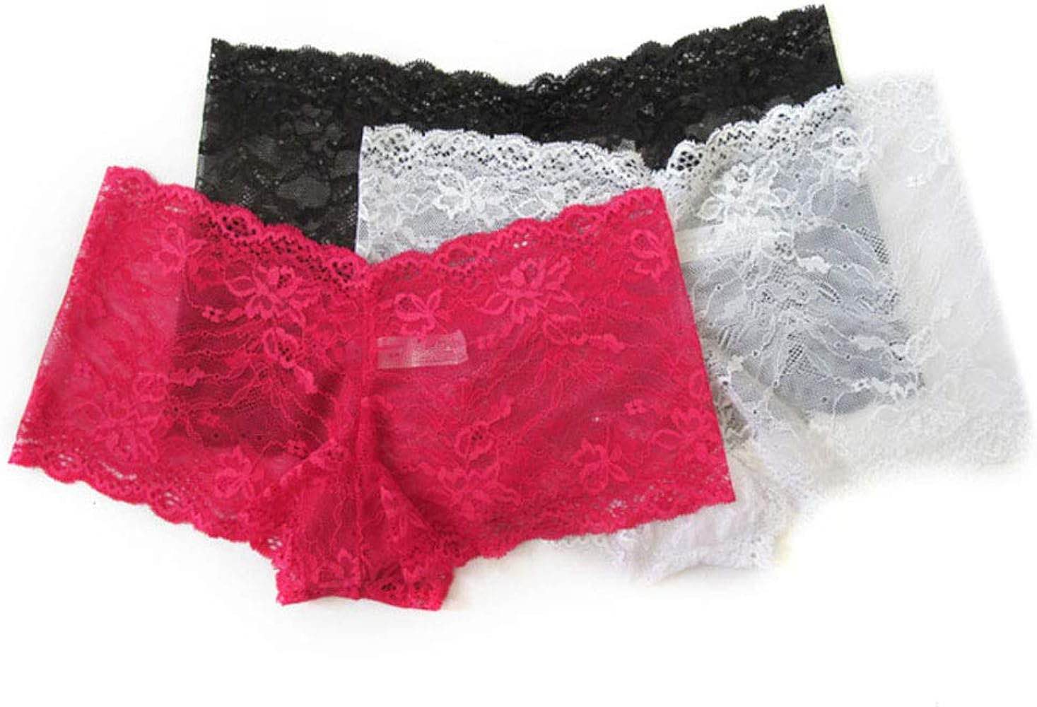 Women Floral Lace Boyshort Panties Soft Breathable Full Net Underwear Fancy Bridal Comfortable Lingerie Multicolor Small Medium
