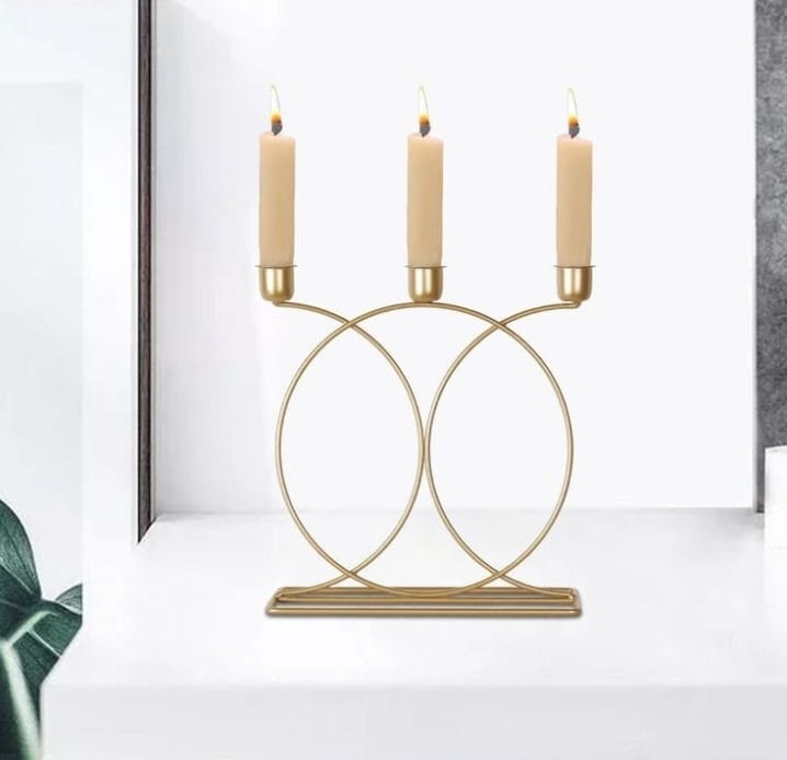 Set of 1 Candle Holder, Geometric Wire Taper Candle Holders Candlestick Holder, Modern Minimalist Decorative Centerpiece for Fireplace Mantel Coffee Tabletop Counter, Large & Small Candle Holder Gold & Black Finish Customize by Aizal Home Decor
