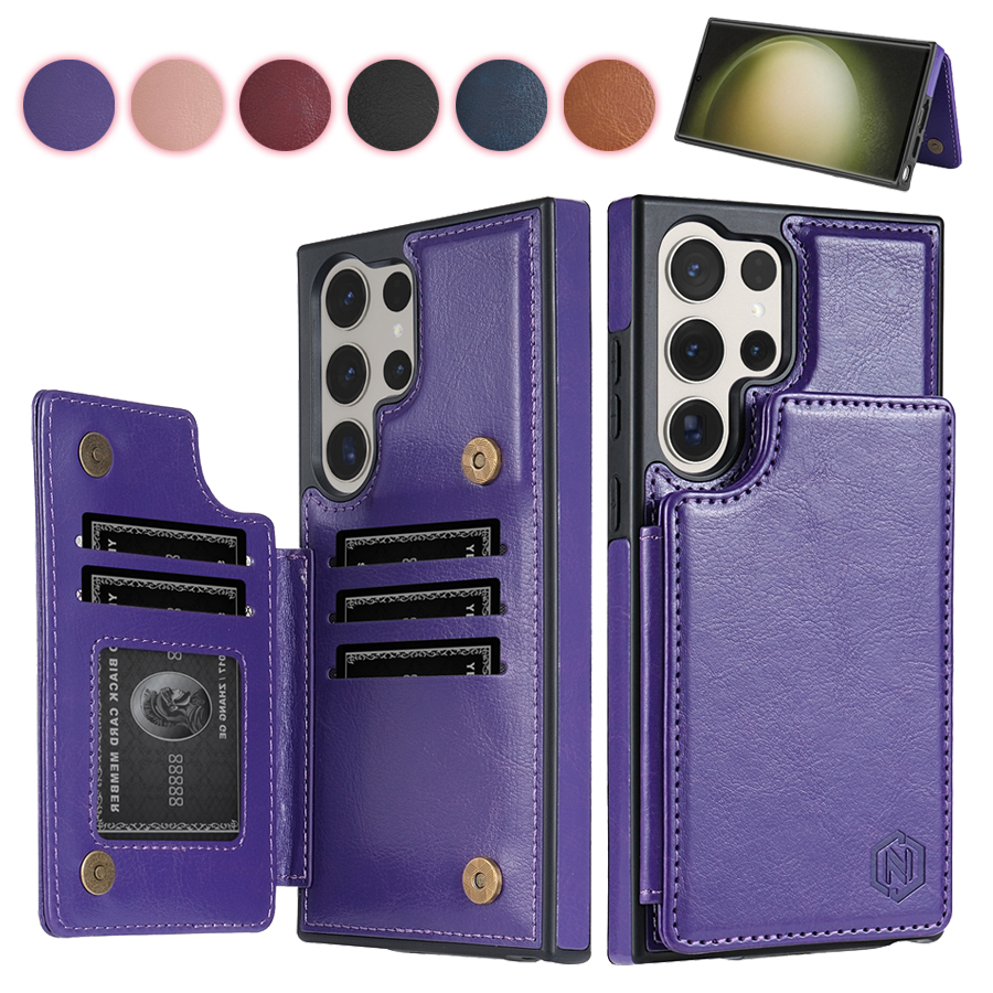 Wallet Magnetic Double Buckle RFID Blocking Card Slot Leather Case For   S26 FE S25 Ultra S24 Plus S23 S22 S21 S20