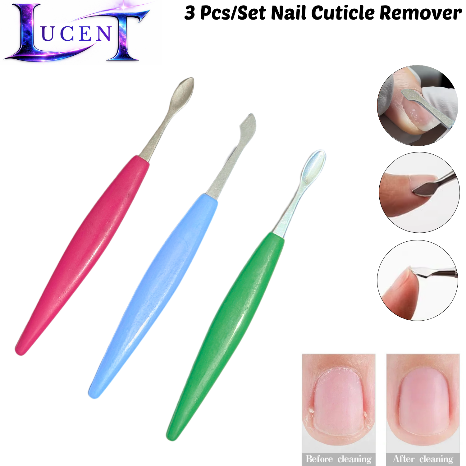 3 Pcs/Set Nail Cuticle Pusher, Scraper & Dirt Remover Tool Set | Dead Skin & Gel Polish Remover | Ingrown Toenail Lifter & Under Nail Cleaner | Manicure Pedicure Set for Fingernails & Toenails