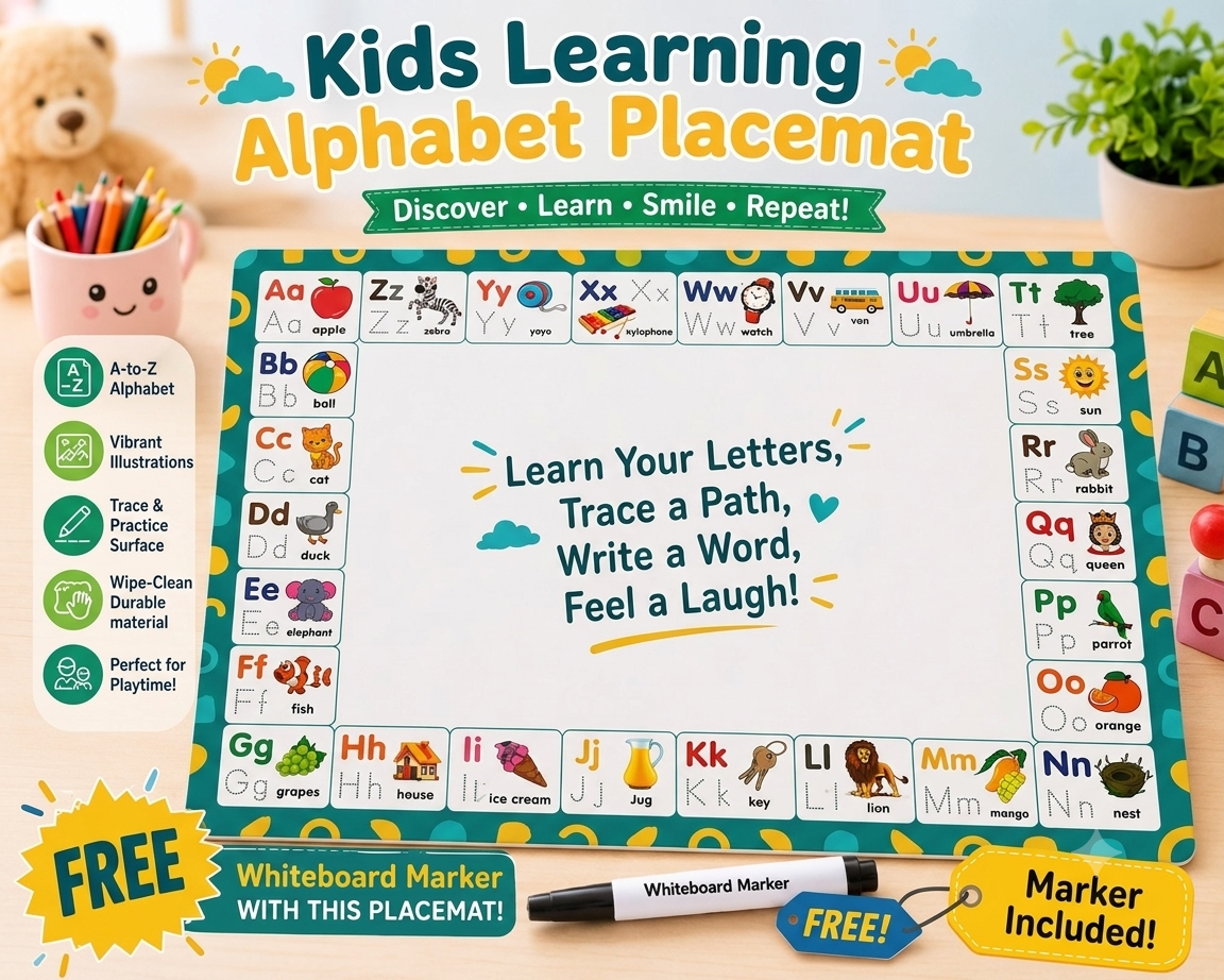Kids Learning Alphabet Placemat: Learn, Play, Grow Every Day!