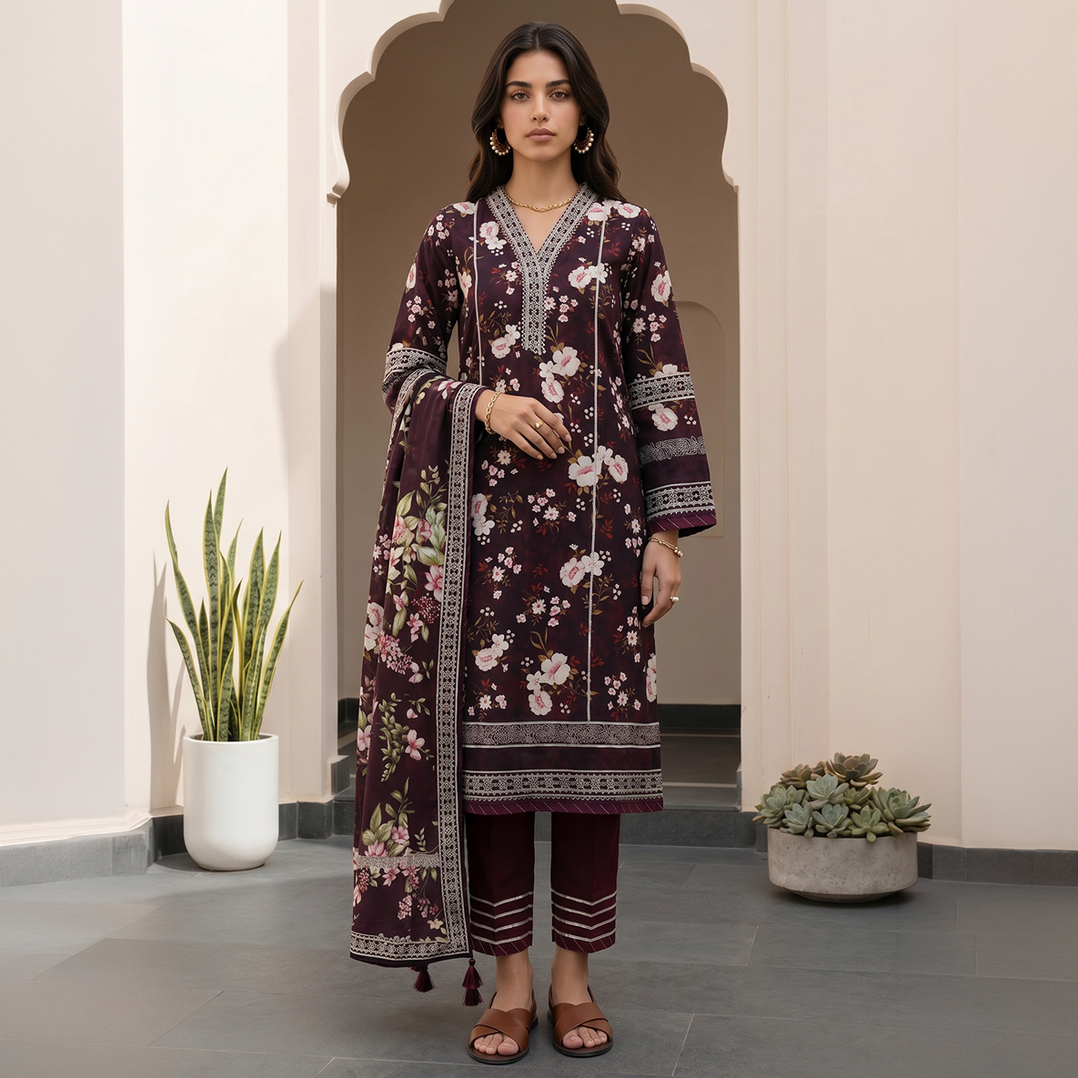 Zellbury Unstitched 3 Piece Lawn Shirt Shalwar Dupatta - 8067 Suit For Women - Cambric Bottom Lawn Dupatta - Essential Unstitched Collection - Unstitched Fabric For Women - Summer - Aug Arrivals