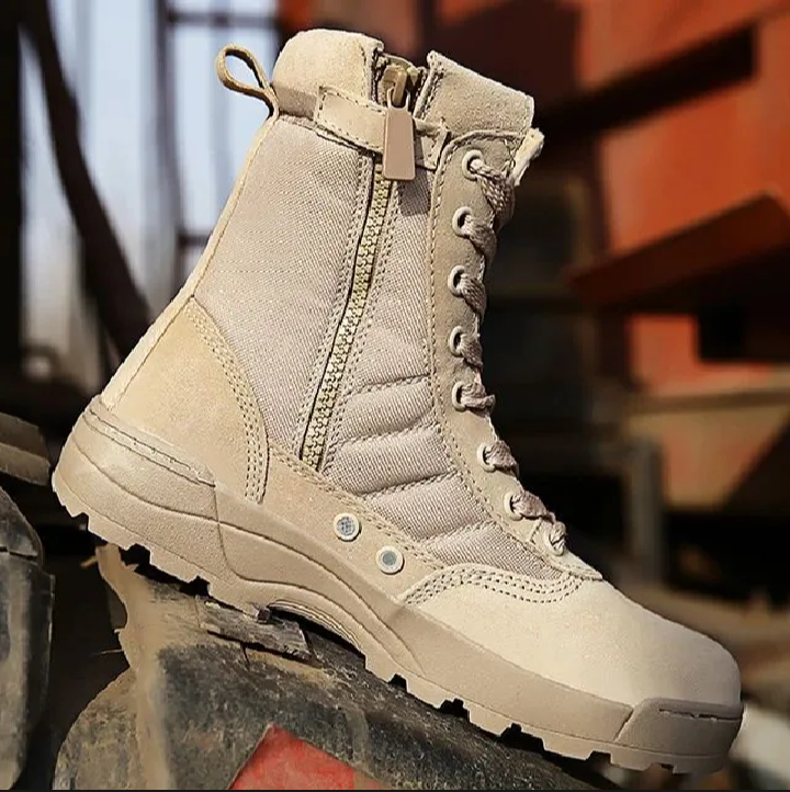 ‎Men’s Tactical Military Boots – Durable High Ankle Army Shoes with Zipper & Lace – Ideal for Polic, Security Guards, Patrolling & Hiking