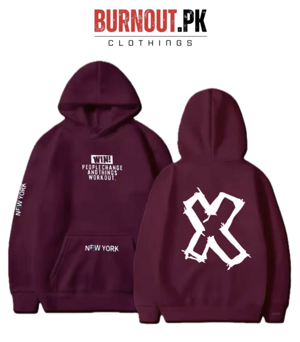 BURNOUT.PK NEW TRENDY WINTER COLLECTION PREMIUM QUALITY FRONT BACK PRINTED HOODIES FOR MENS AND WOMENS