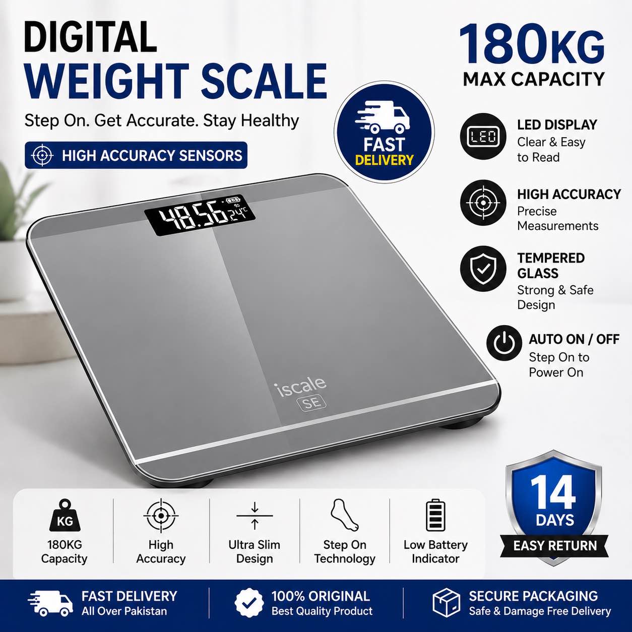 Digital Glass Electronic Weighing Scale LED Digital Display Most Accurate Bathroom Weighing Scale Smart Scale Balance Body Household Bathrooms Sacle 180KG Support Weight Human Body Digital Weight Machine.