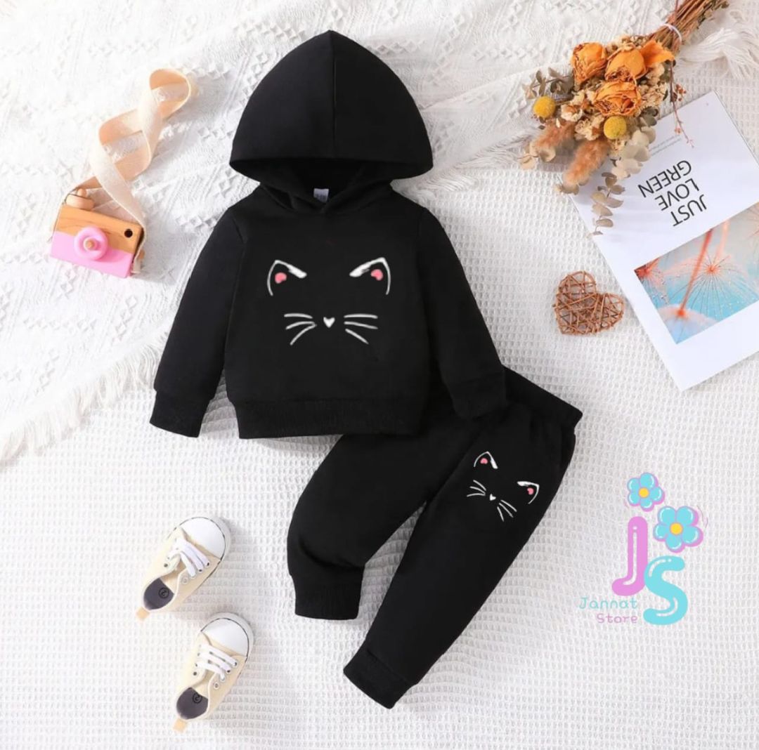 Sweatshirt Hoodies And Pajama Trousers For Kids Baby Girls Dresses Tracksuit Imported Comfy Winter Warm Top Clothes Set Dresses Outfit Suit For Unisex Jannat Place Winter Collection
