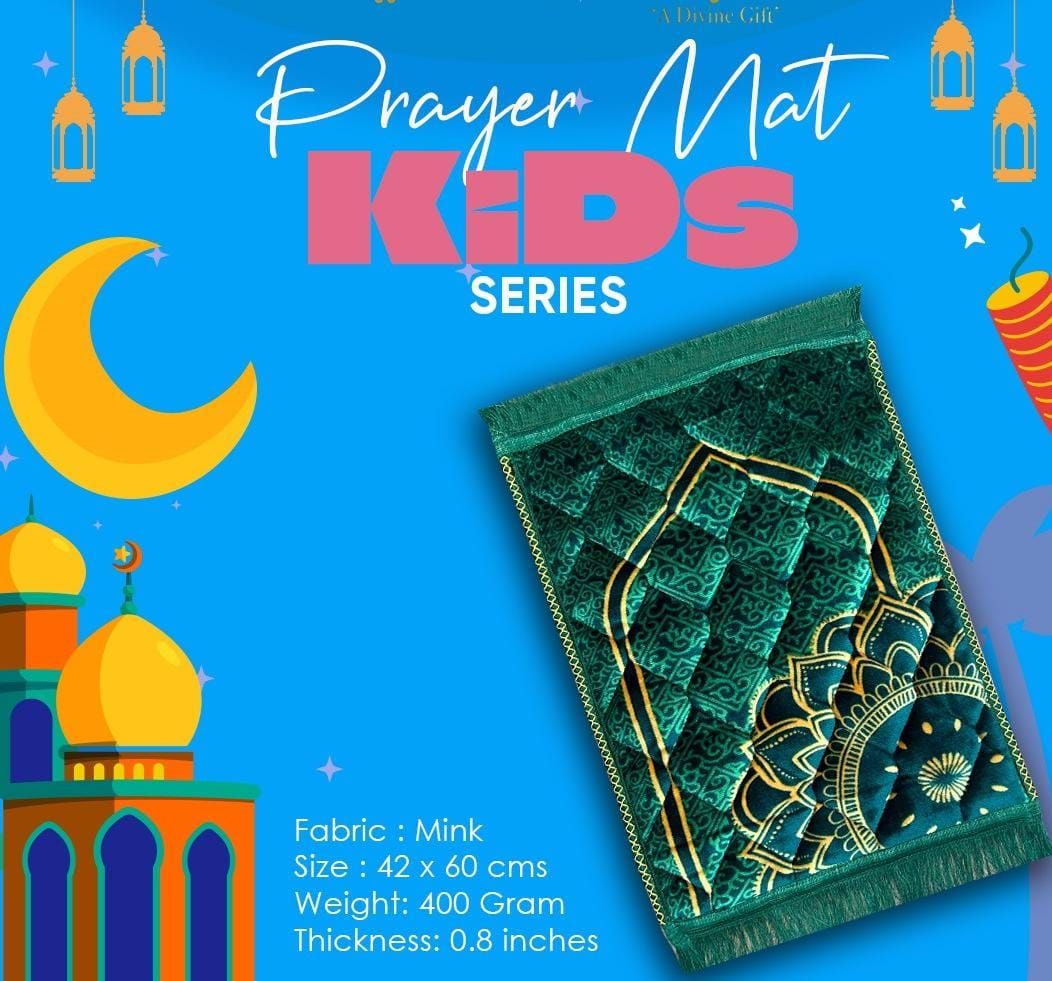 Soft Velvet Kids Prayer Mat 40x60 cm Polyester Embossed Janamaz Rug