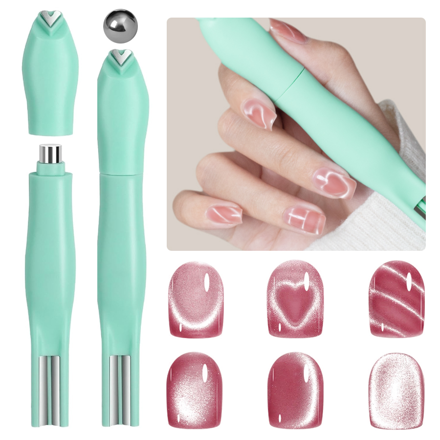 4 In 1 Magnetic Stick 3D Heart Shape Cat Eye Nail Magnet Tools Multifunctional Nail Magnet for DIY Gel Polishing Nail Art Tools