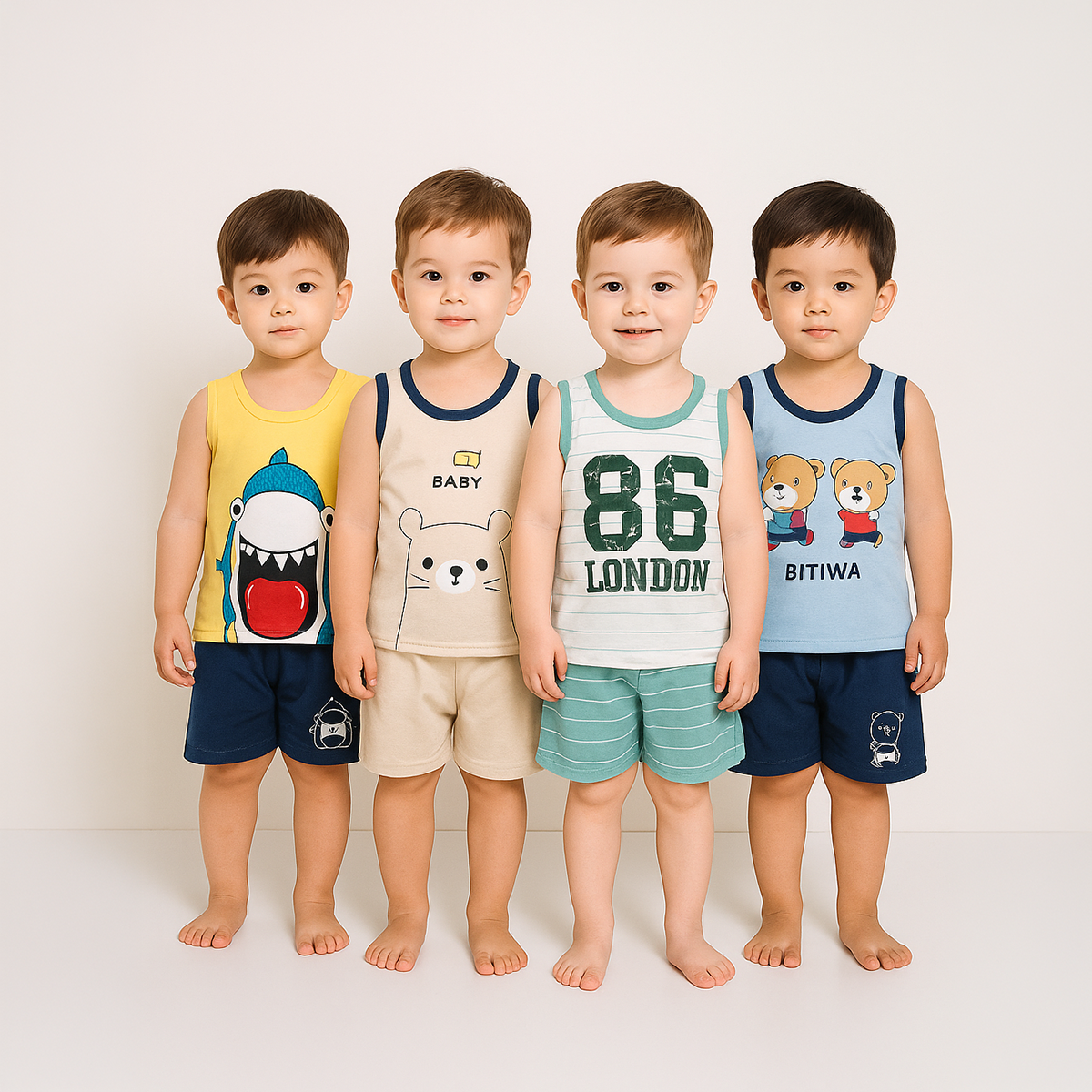 bbuy Kids Clothing Set Pack of 3 Summer Comfortable Materials Stylish Designs Sandos and Shorts Multi Colors