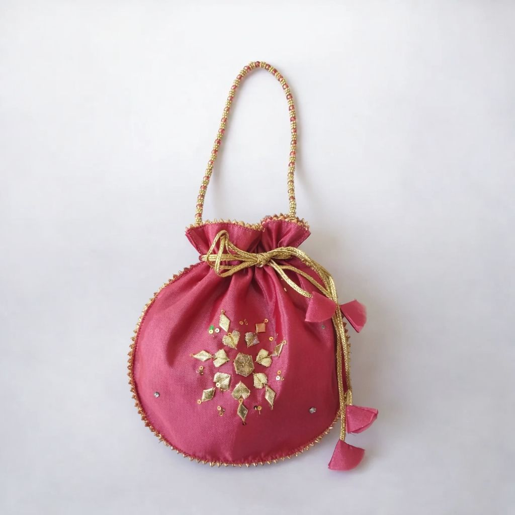 Fancy embroidered clutch/potli bag for wedding parties designer traditional potli gol bag with Handmade Gota work