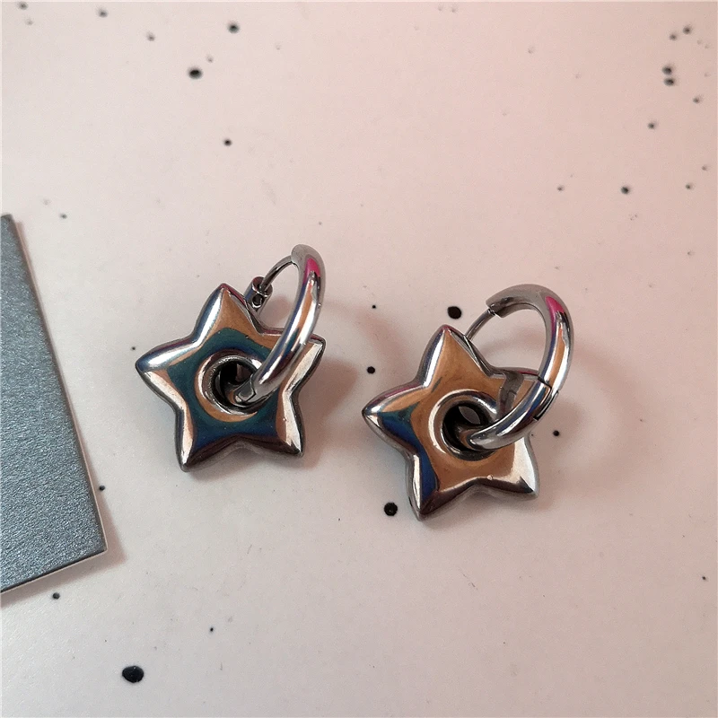 Y2K Punk Safety Pin Tooth Star Heart Spiral Charm Hoop Earrings Set Silver Tone Earrings for Women E-girl Grunge Aesthetic