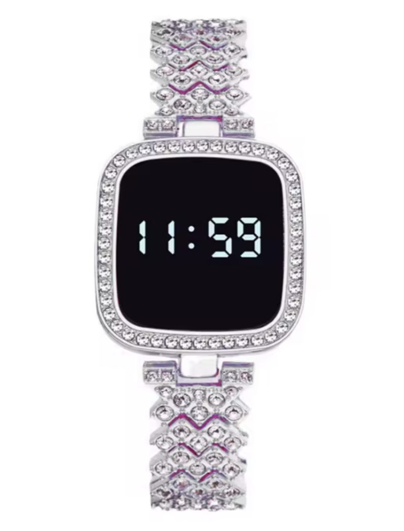 Hot Deal No.1 Full Diamond Touch Screen LED Watch – Steel Chain with Diamonds for Women & Girls