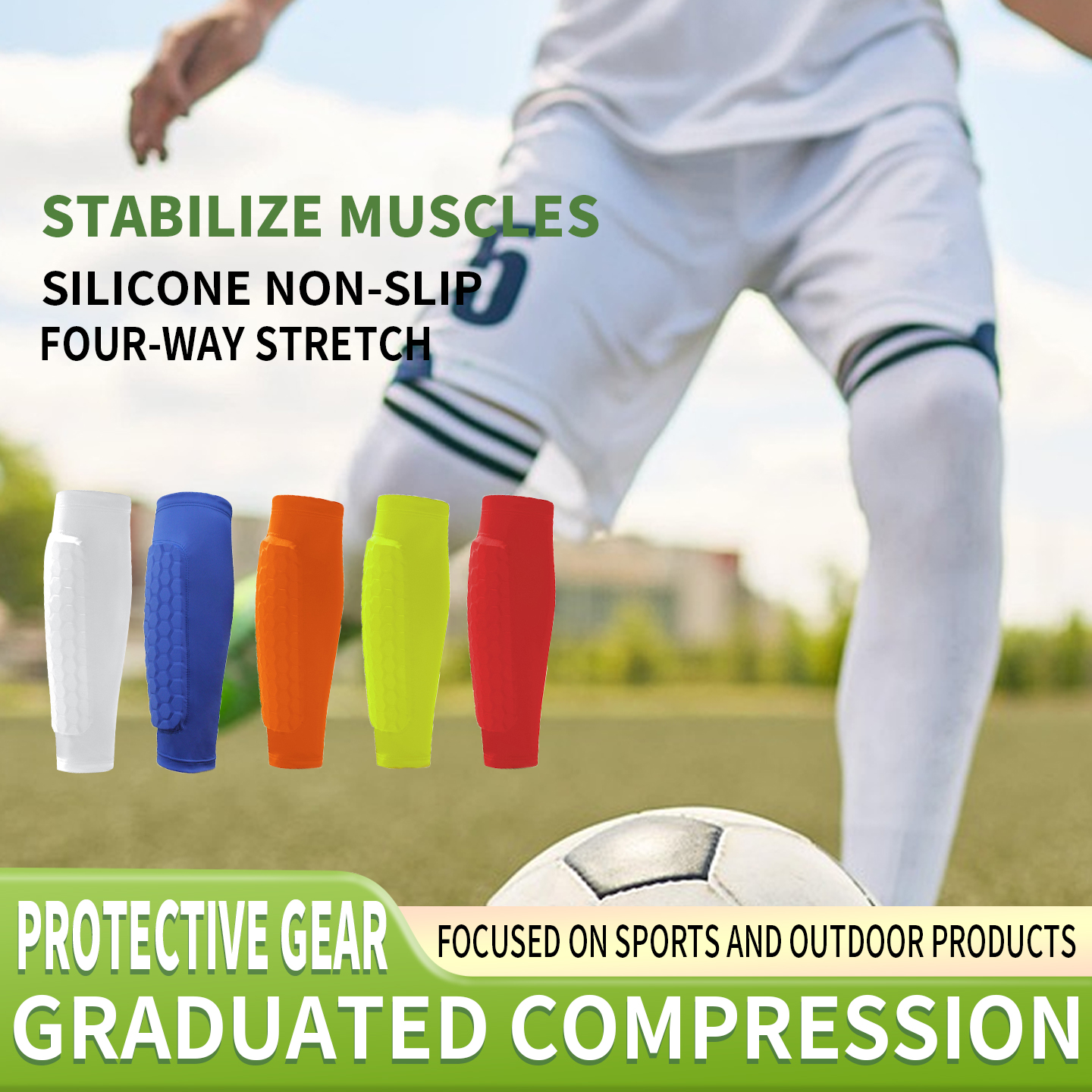 1Pcs Football Shin Guard Socks with Honeycomb Foam Pads,Calf Compression Sleeve,Breathable Soccer Leg Protector Sports Equipment