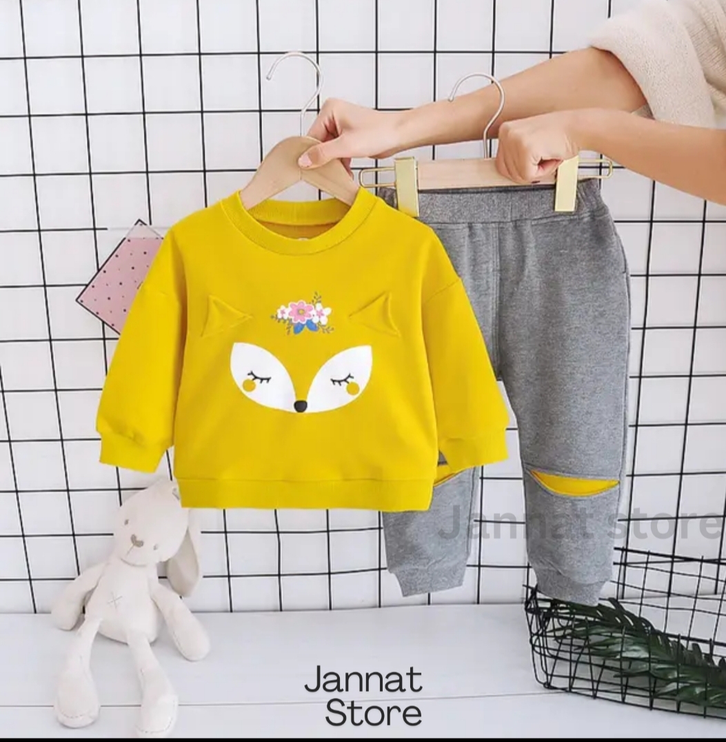 Sweatshirt And Pajama / Trousers For Kids Baby Girls Imported Comfy Winter Warm Tops Clothes Sets Dresses Outfit Fleece Shirt And Fleece Trousers Jannat Store