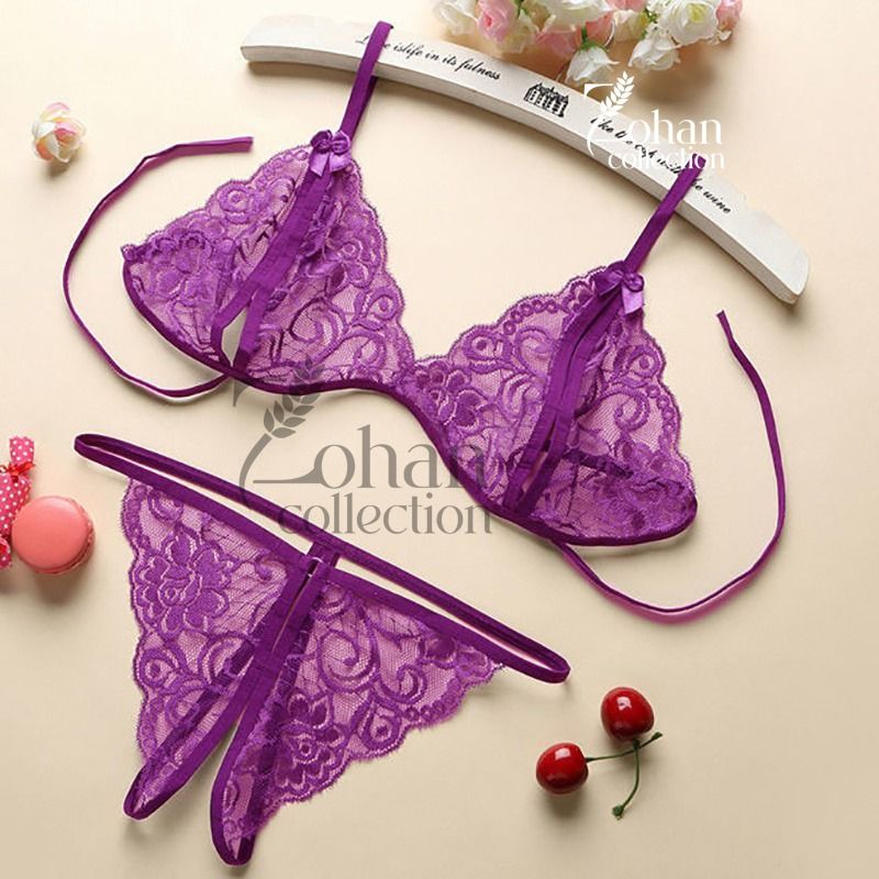 (Cup Size Small) -   Elegant Lace Bra & Panty Set | Halter Neck, V-Cut Lingerie
