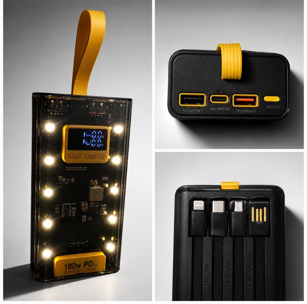 100W PD Fast Charging Power Bank 20000mAh | Transparent Digital Display | | Portable Quick Charge Battery Pack