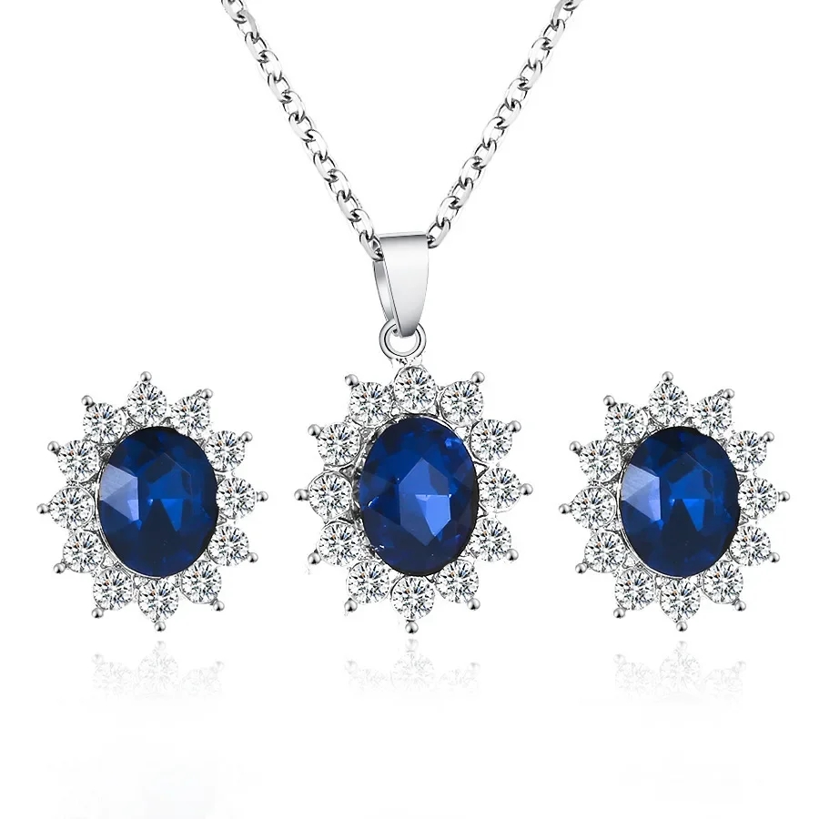 Blue Stone Necklace Earrings for Girls