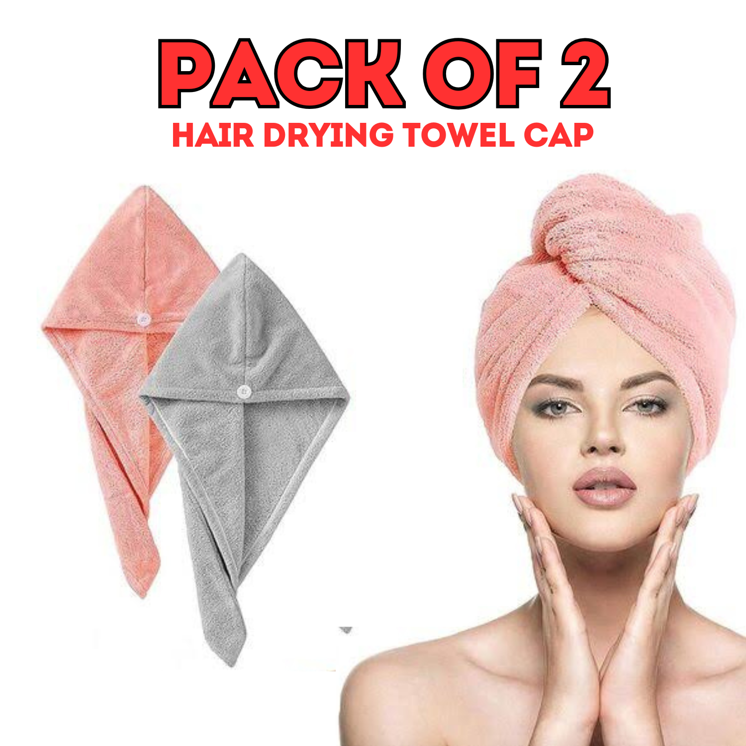 (Pack Of 2) Microfiber Quick Dry Bath Hair Drying Towel | Head Wrap Hat Super Absorbent Shower Cap | Hair Dryer Cap Towel | Magic Instant Hair Dryer Cap Towel Hair Wrap Towel Best For Women  | 2pcs random colour