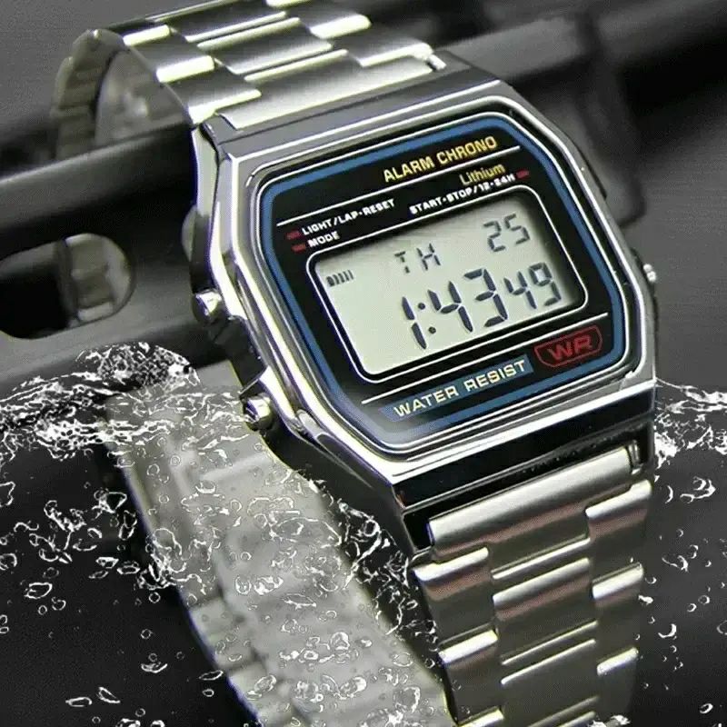 Luxury F91W Band Watch Waterproof Retro Digital Stainless Steel Sports Military Watches Men Women Electronic Wrist Watch Clock