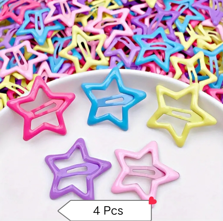 4 Pcs Star Shaped Hair Pins for Kids in Multicolored