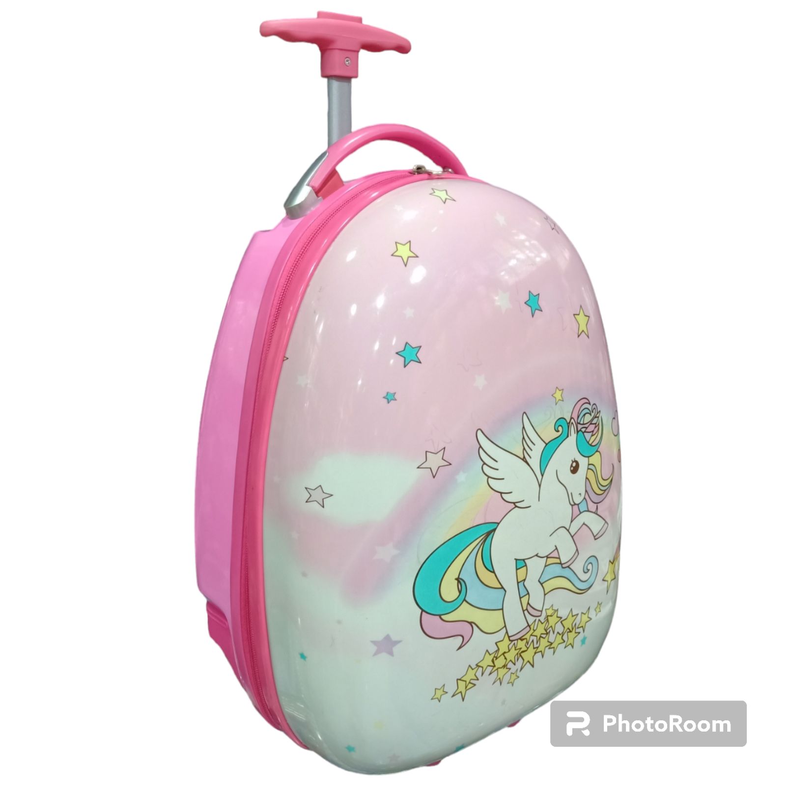 unicorn trolley bag for school and travel fiber body 18 height 13 length 8 width 2 wheels with carry handle single portion oval shape bag Daraz.pk
