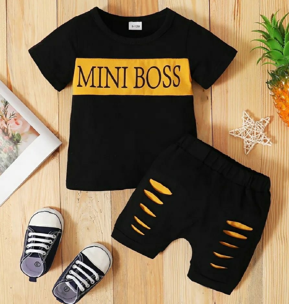 Baby Boys dress Mini Boss T-shirt And Short Pant For Kids Baby Boys And Baby Girls Round Neck Short Sleeves Tee Top's Clothes Sets Dresses Outfit Suit For Unisexual T-shirt And Niker Summer Collection Jannat place