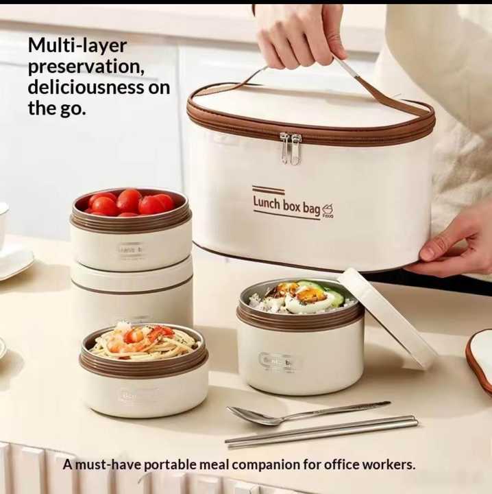 Insulated 4 Portion Lunch Box with Thermal Bag | Food Storage Container | Leakproof Meal Box for Office School Travel