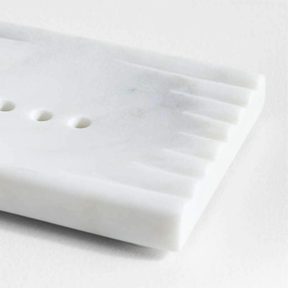 Elegant white marble soap dish, hand-carved for timeless beauty. Perfect for adding sophistication to any bathroom decor. 3
