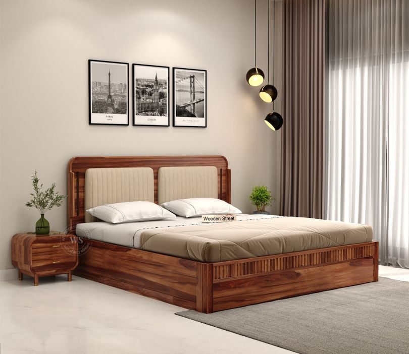 Lotus Premium Sheesham Wood Bed with Box Storage