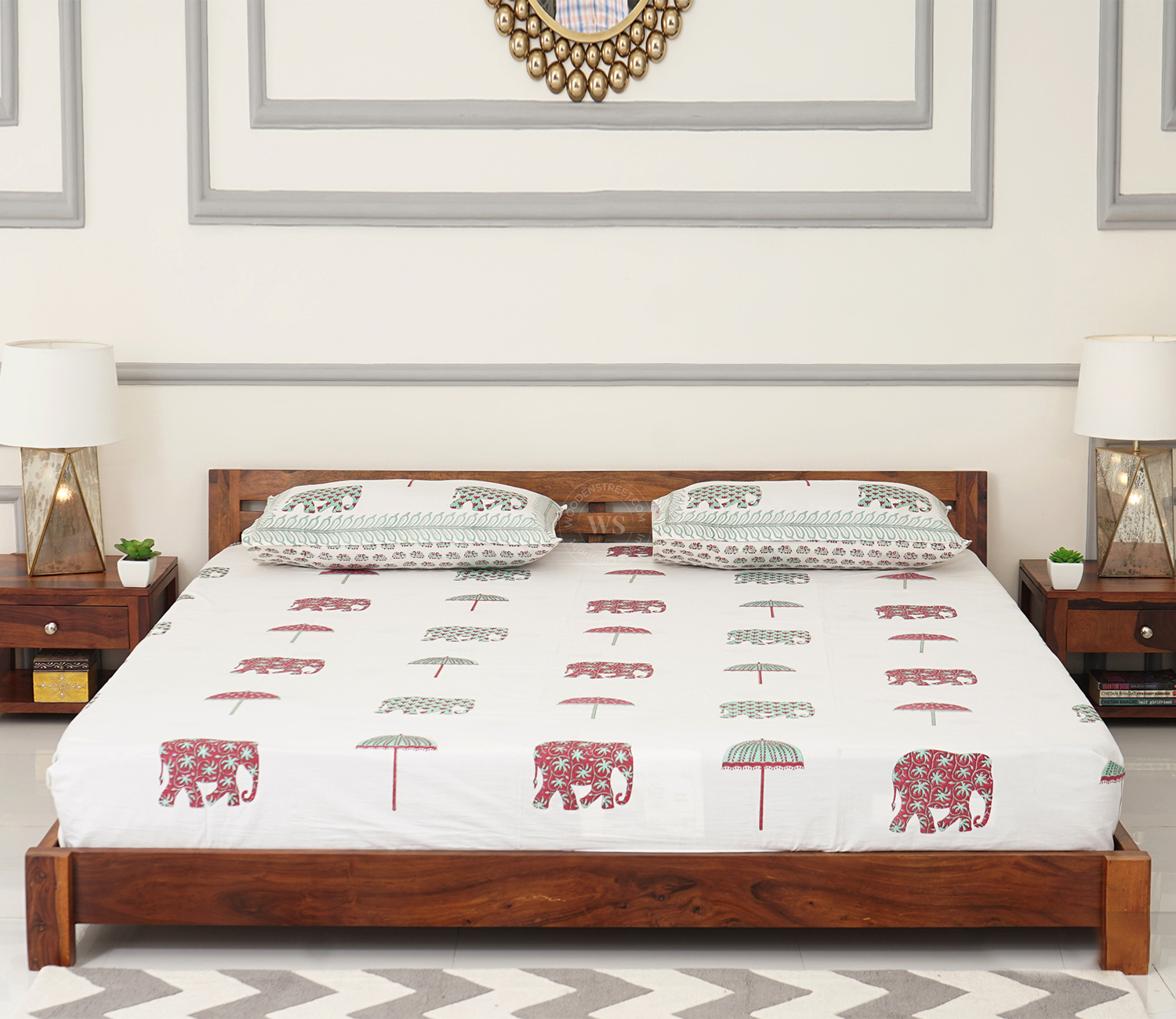 Rico Low Floor Sheesham Solid Wood King Size Bed With 2 Side Tables
