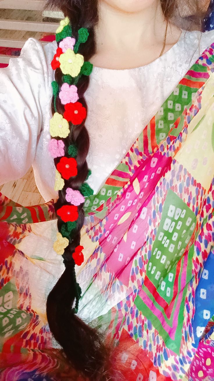 CROCHET BEAUTIFUL FLOWER HAIR BRAID TASSELS -HANDMADE CROCHET PRANDA/PARANDA FOR GIRLS / HAIR ACCESSORIES / 16 to 17 INCHES -FASHION / urban crate