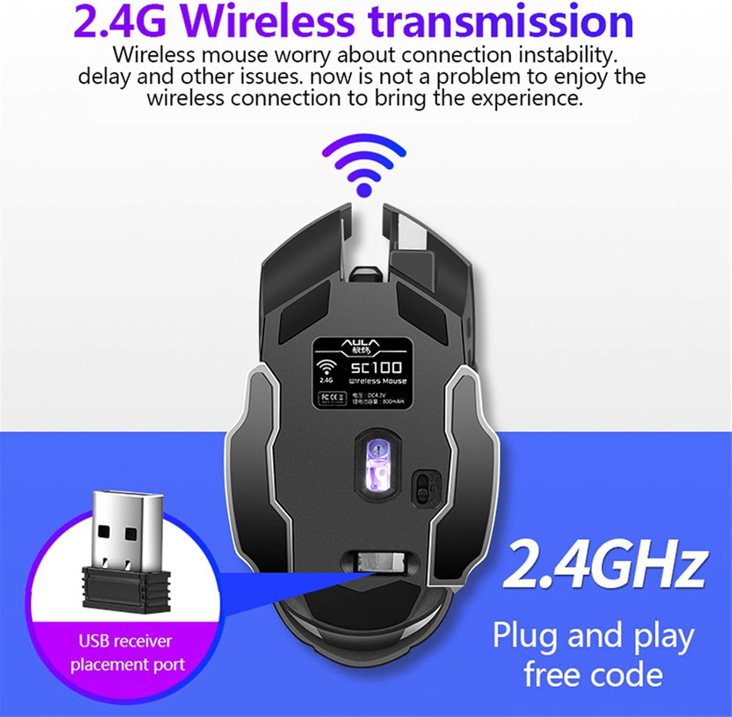 Wireless Mouse with Nano Receiver for PC, Laptop, Computer, Desktop 2400 DPI SILENT CLICK RGB rechargeable wireless mouse