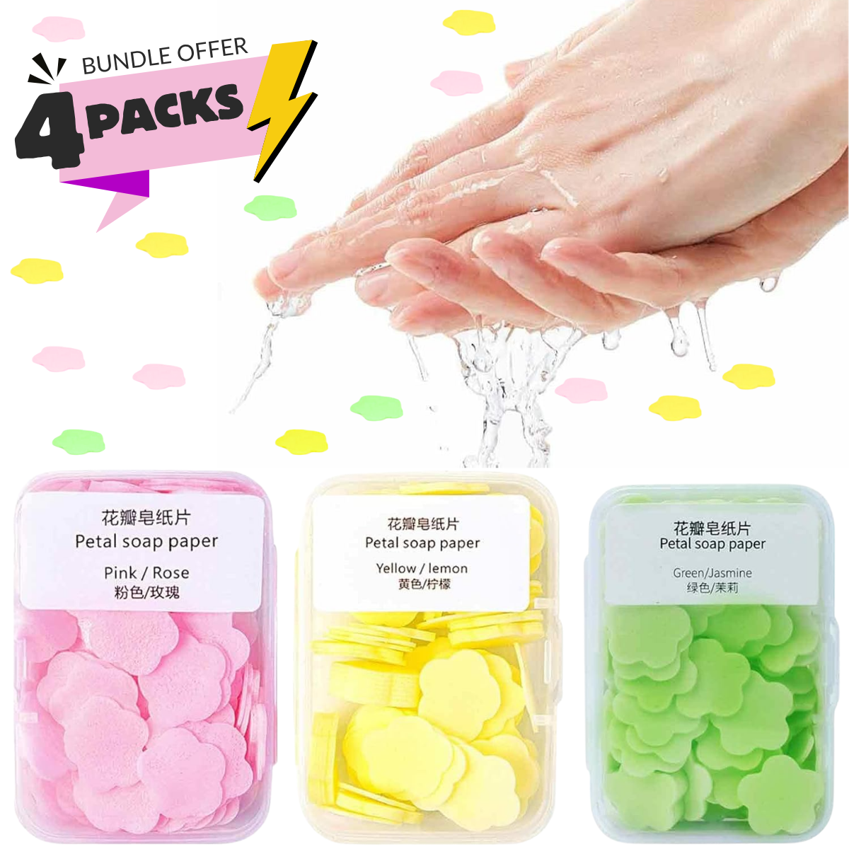 4PCS Travel Paper Soap Portable Disposable Soap Sheets – Mini Scented Hand Washing Soap Strips for Travel, Kids, Women & Men – Pocket Soap for Camping, Hiking, Outdoor Use – Compact Tube & Box Style Portable Bath Soap