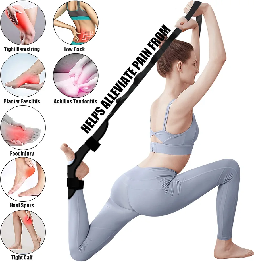Yoga Foot & Leg Stretch Strap,Foot and Calf Stretcher Belt with Loops -Stretching Strap For Plantar Fasciitis, Heel Spurs, Foot Drop, Achilles Tendonitis & Hamstring , Gymnastic Hamstring Strength Training
