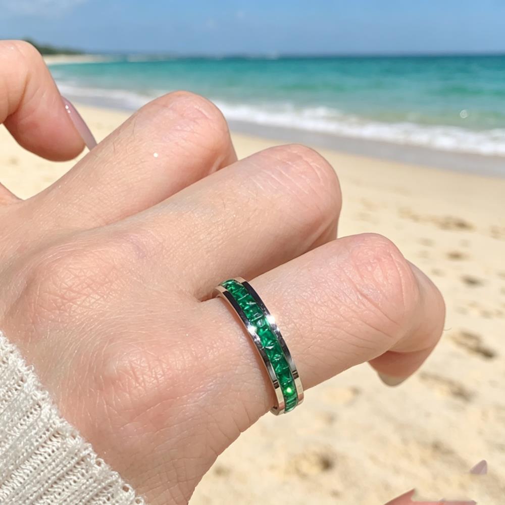 Small Square Green Rhinestone Stainless Steel Rings For Women Female Gold Silver Color Engagement Wedding Bands Party Jewelry