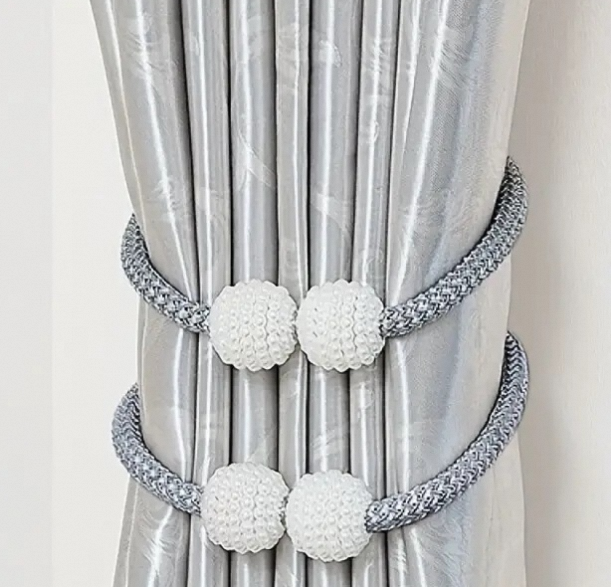 Magnetic Pearl Curtain Buckle Magnetic Curtain Tiebacks Convenient Drape Tie European Style Decorative Weave Rope Curtain Rings & Buckles Holder for Window Sheer Blackout Draperies, Parday