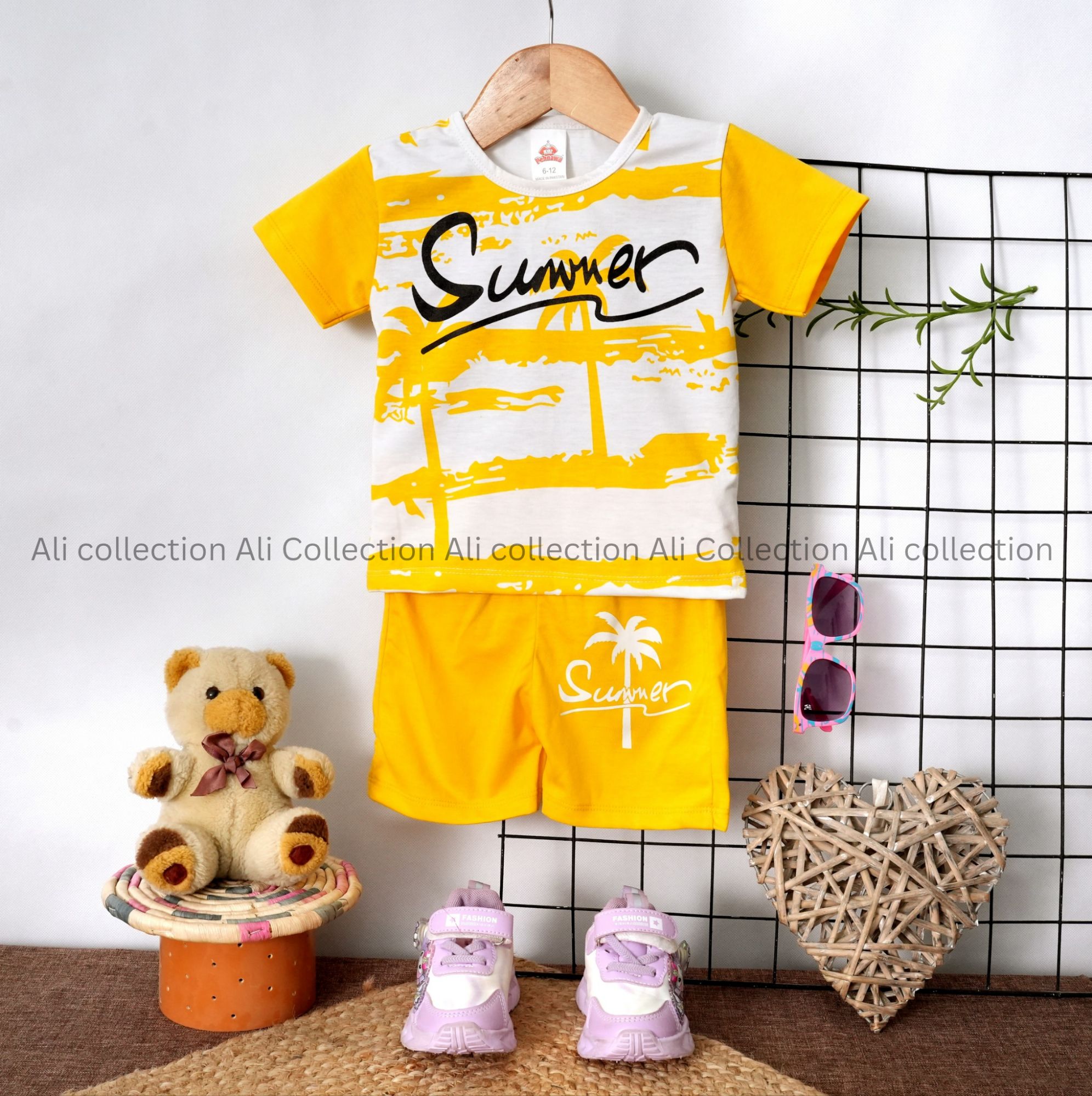 Stylish Yellow & White T-Shirt and Shorts Set for Boys.T-Shirt And Short Pant For Baby Boys And Girls Round Neck And Short Sleeves Tee  Tops ClothesSets Dresses Outfit/Tshart/short/kids /baby tshirt and short / Ali collection