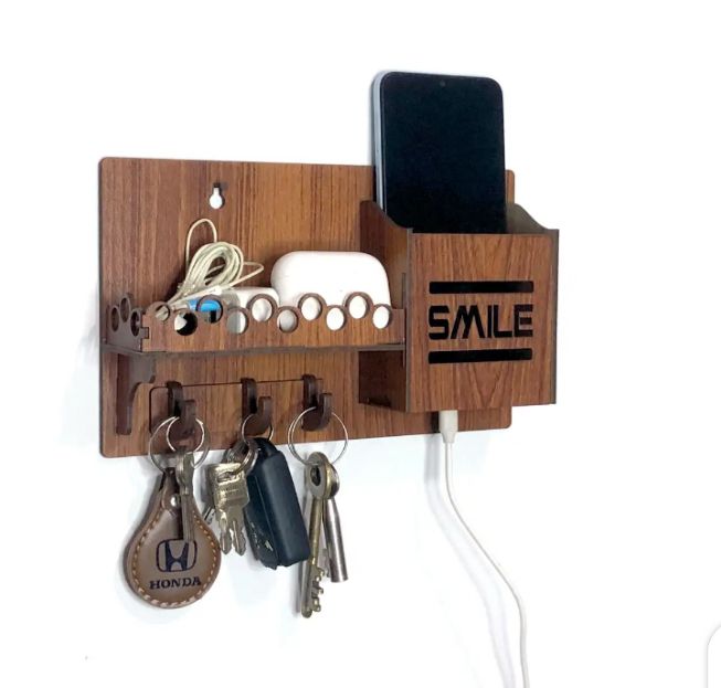 Wooden Key Chain and Mobile Wall Hanging Stand, Charging Station,  High-Quality Wood