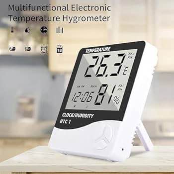 HTC-1 Digital Temperature & Humidity Meter | LCD Thermometer Hygrometer | Indoor Room Temperature Monitor | Clock, Alarm & Calendar Display