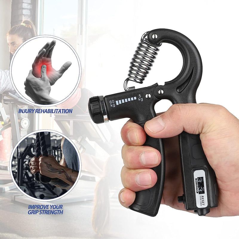 Hand Gripper Adjustable 5–60KG with Counter Grip Strengthener Heavy Duty Forearm Wrist Exerciser Gym Trainer Non-Slip Handle R-Shape Fitness Equipment for Home & Gym