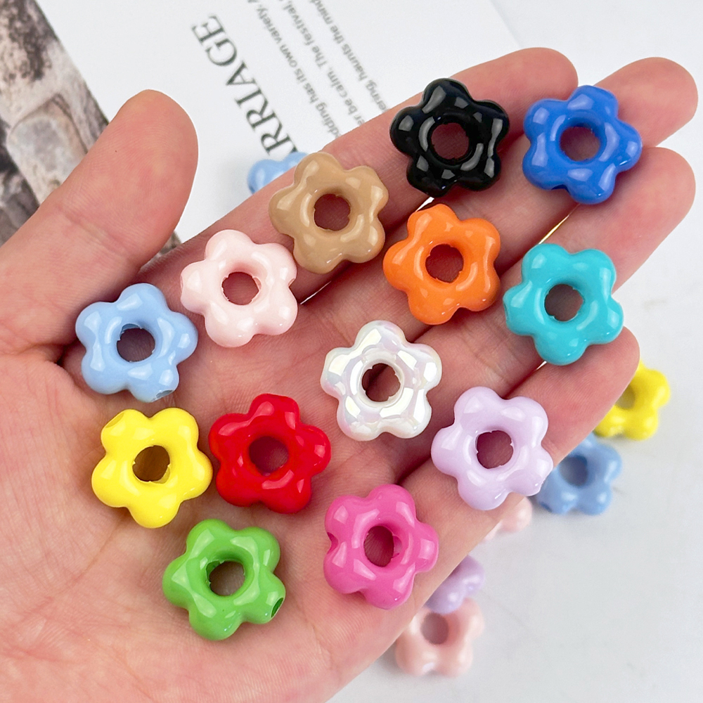 10pcs 19mm Colorful Flower Acrylic Beads Loose Beads for DIY Handmade Phone Chain Kids Headwear Jewelry Accessories A0524