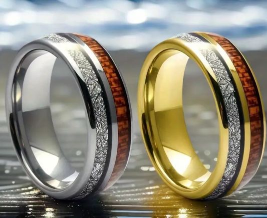 New Trend Mens Wedding Band, Whiskey Barrel Ring, Meteorite Ring, Rose Gold Mens Ring, Mens Promise Ring, Personalized,