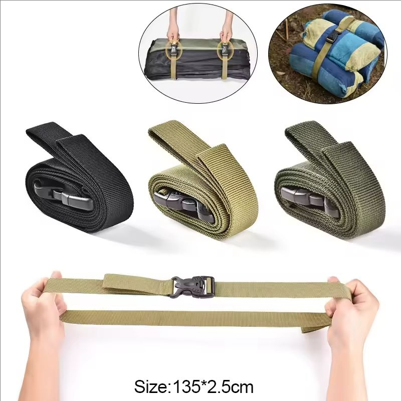 2pcs 1.35m Travel Tied Belt Durable Nylon Cargo Tie Down Luggage Lash Belt Strap Camping Hiking Cargo Storage Belt Buckle