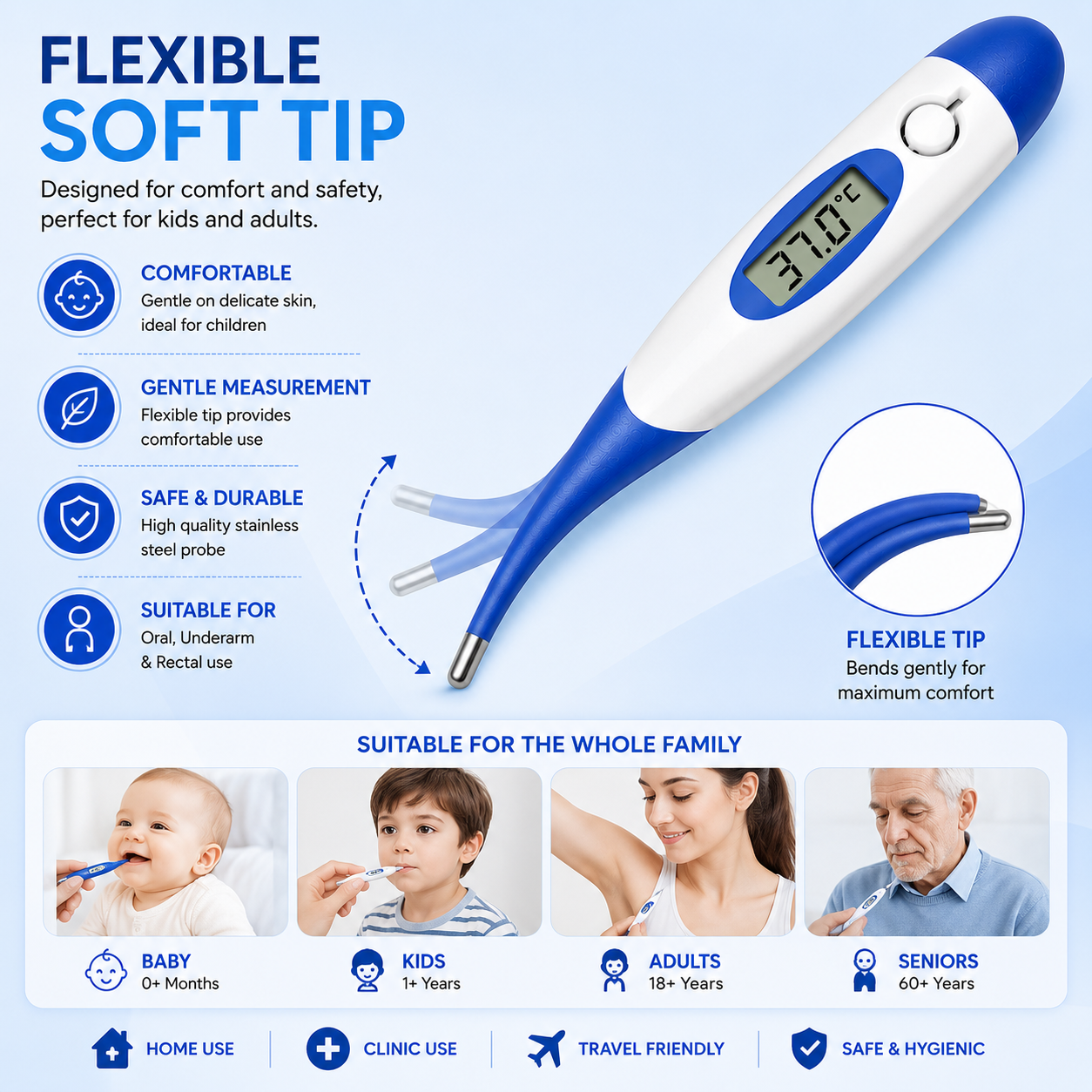 Digital Thermometer |  Fast Reading | Fever Alarm | LCD Display | Celsius & Fahrenheit | Combo Pack