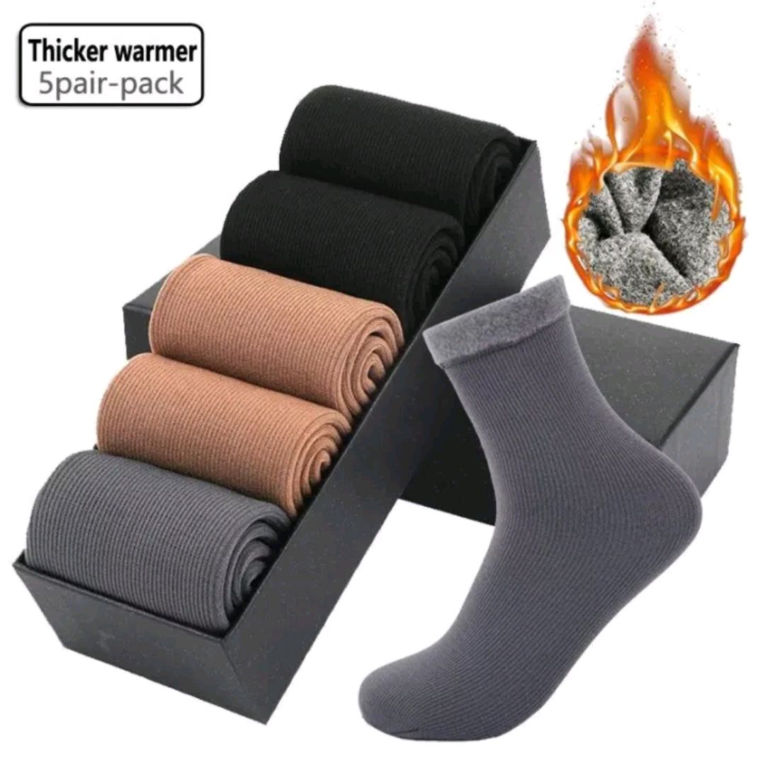 5 Pair Men's Women Winter Soft Thick Warm Fleece Thermal Socks |  5 Pairs Wool Socks Mens, Thick Warm Winter Socks, Hiking Socks Soft Casual Socks for Men | Mens Warm Wool Socks Thermal Winter Thick Crew Pattern Socks Cold Weather 5 Pairs