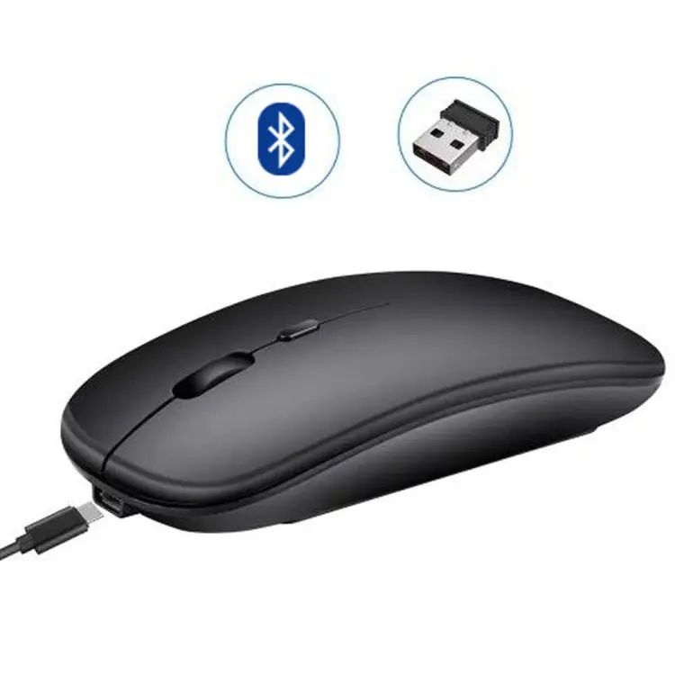 2.4GHz Wireless + Bluetooth  Mouse, Multi-Device Dual Mode Slim Rechargeable Silent Click Buttons Wireless Bluetooth Mouse 3 Adjustable DPI
